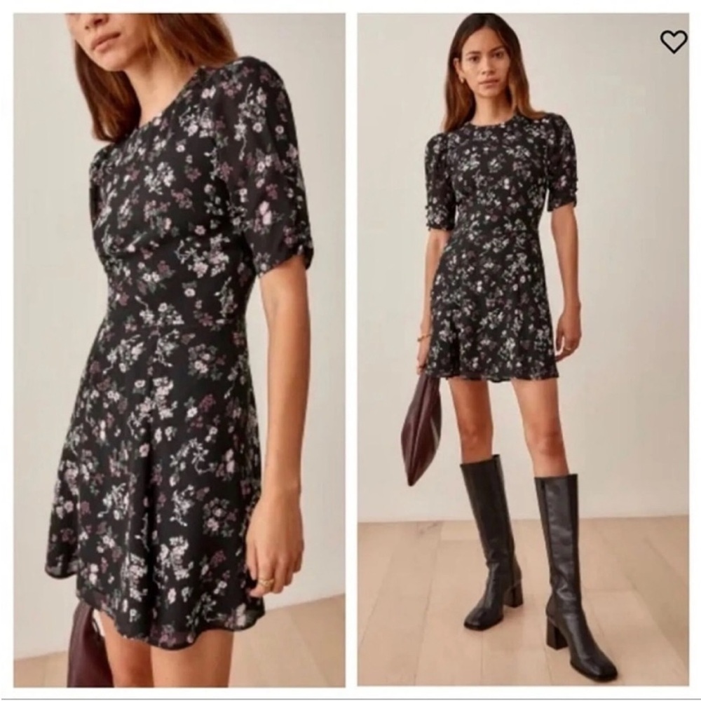 Reformation Bard Mini Dress in Jolene Black Floral Print size 6 - Picture 2 of 11